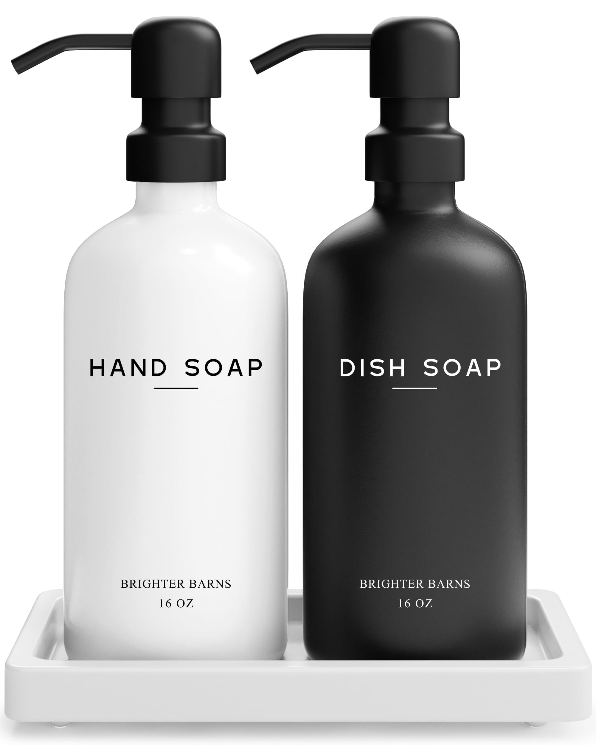 Brighter Barns Glass Hand and Dish Soap Dispenser Set with Tray