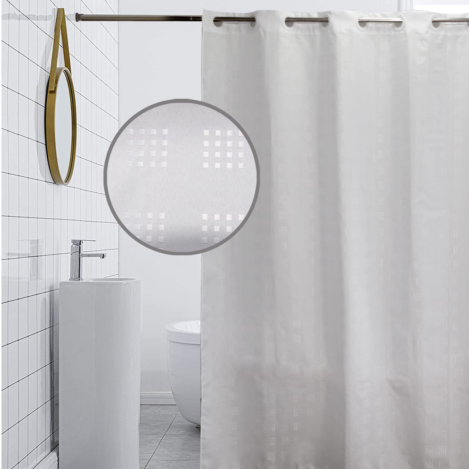 Jolof Store Extra Long No Hook Shower Curtain – White Textured Polyester