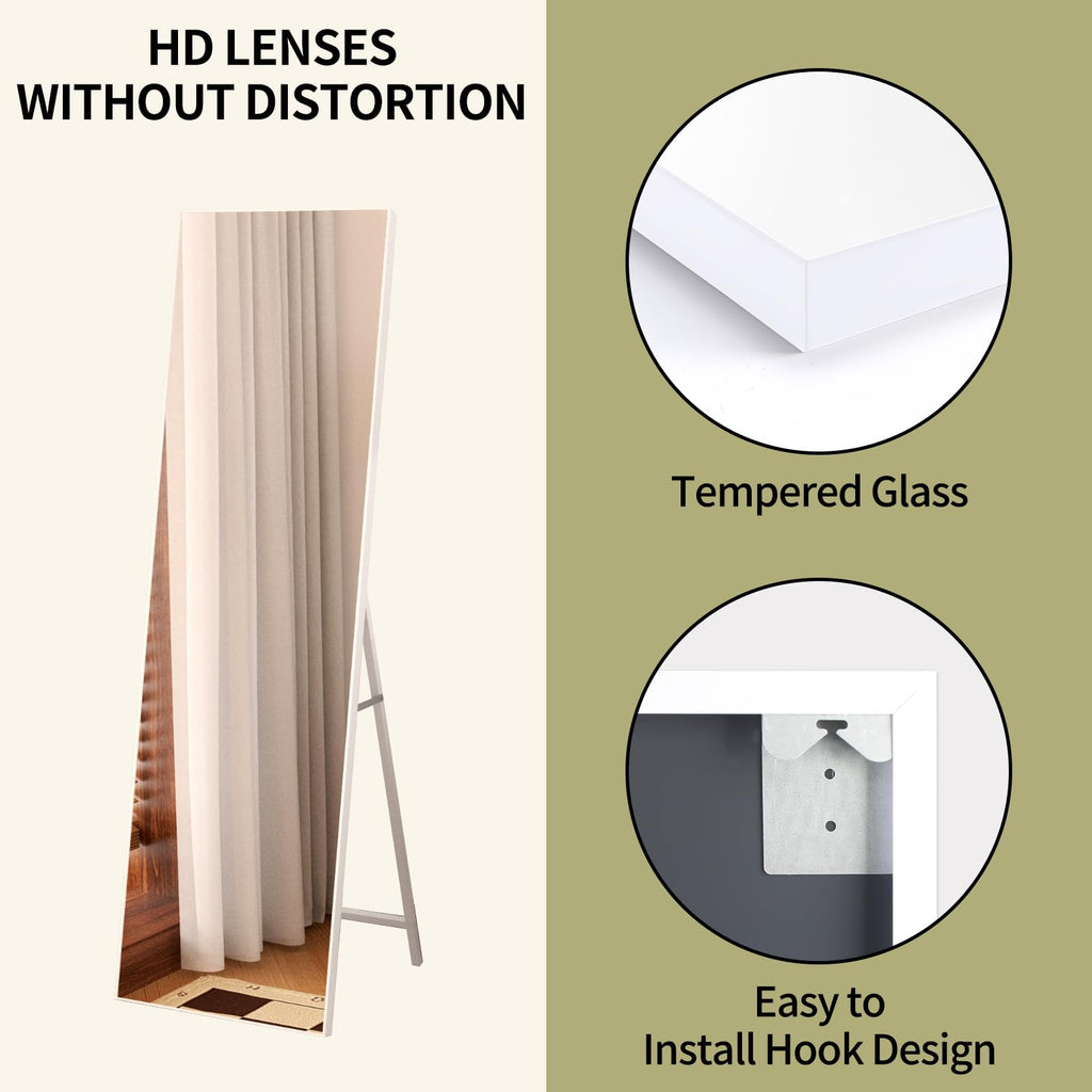 Hoikwo Full Length Mirror – 55x16 Standing or Wall Mounted White Frame