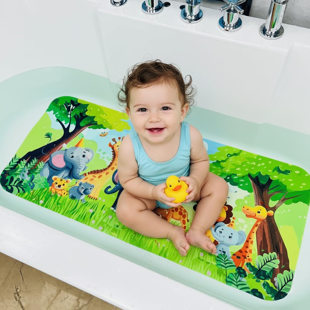 Non-Slip Kids Bath Mat – Cartoon Jungle Anti-Slip Bathtub Mat