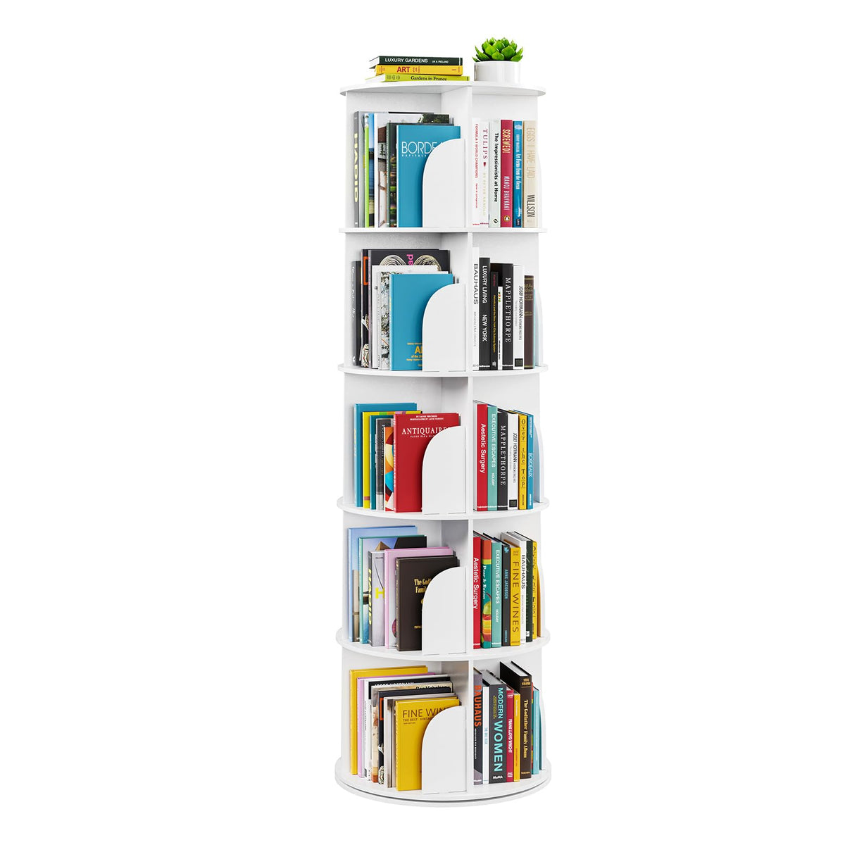 SpaceAid 5-Tier Rotating Shelf Tower, Rotating Lazy Susan Bookcase, 360° Round Storage Rack, Vertical Rotation, Spiral Corner Organizer, White - image 1