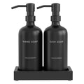 Jolof Store Glass Kitchen Soap Dispenser Set with Concrete Tray - Black