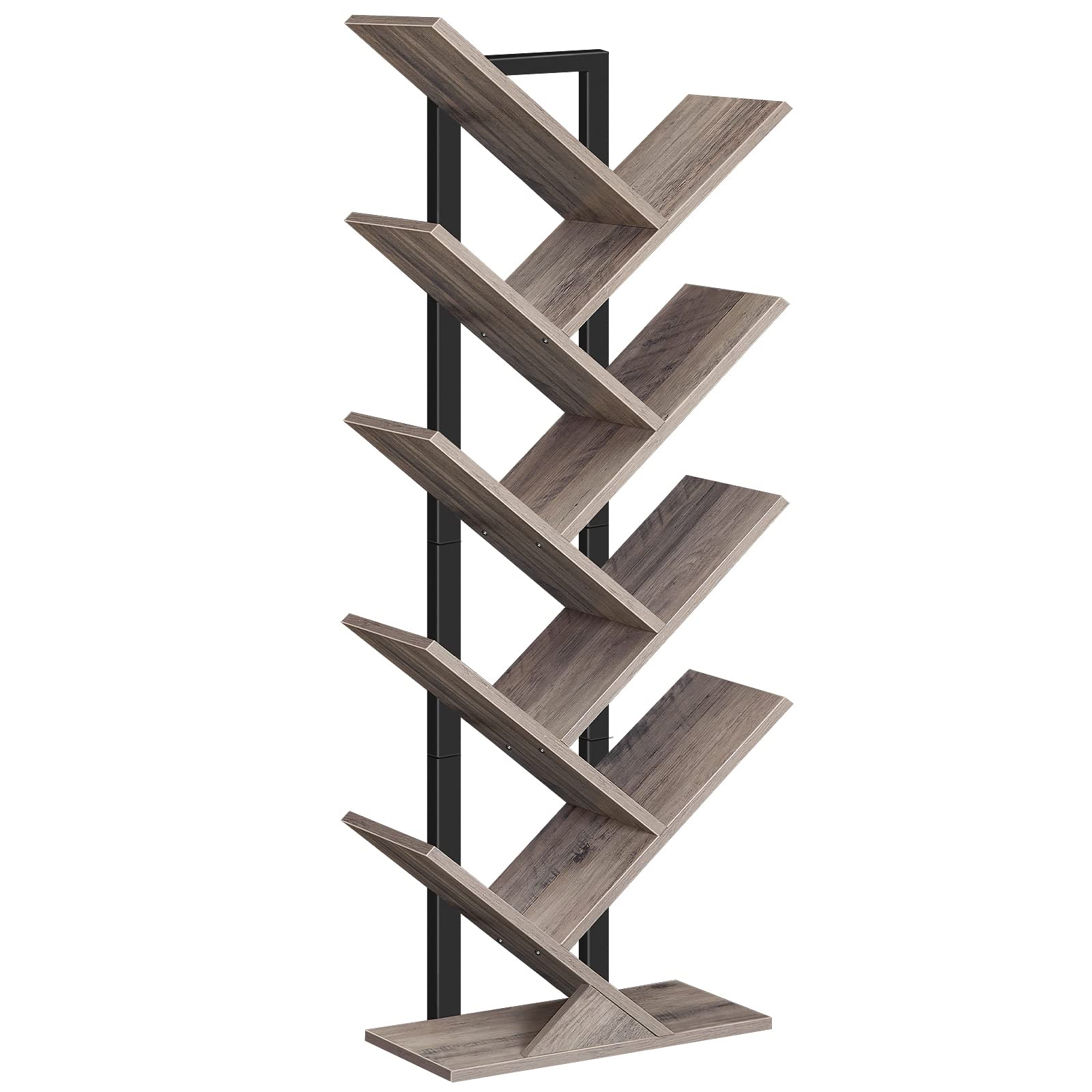 HOOBRO 9-Tier Tree Bookshelf – Industrial Floor Standing Tall Bookcase