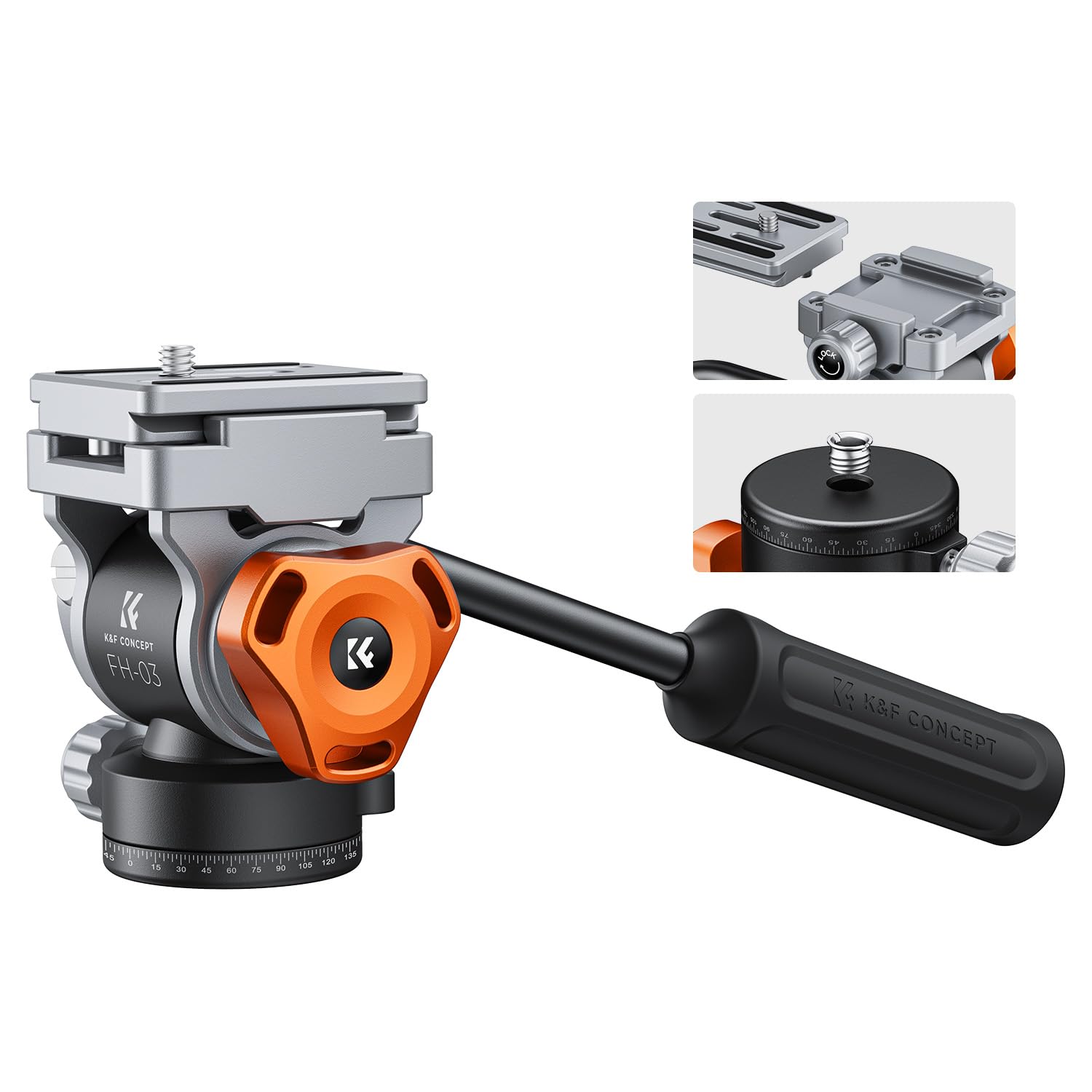 K&F CONCEPT Tripod Fluid Head - 360° Pan Tilt with Arca Swiss QR Plate