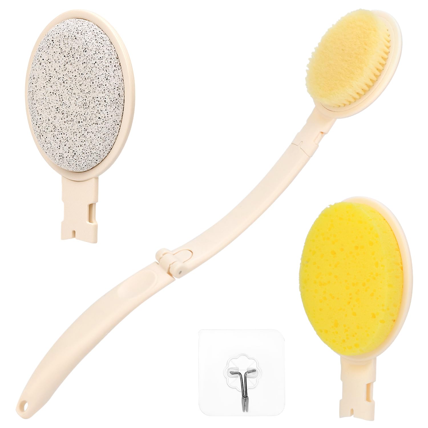 QWORK Foldable Back Scrubber & Lotion Applicator with 3 Brush Heads