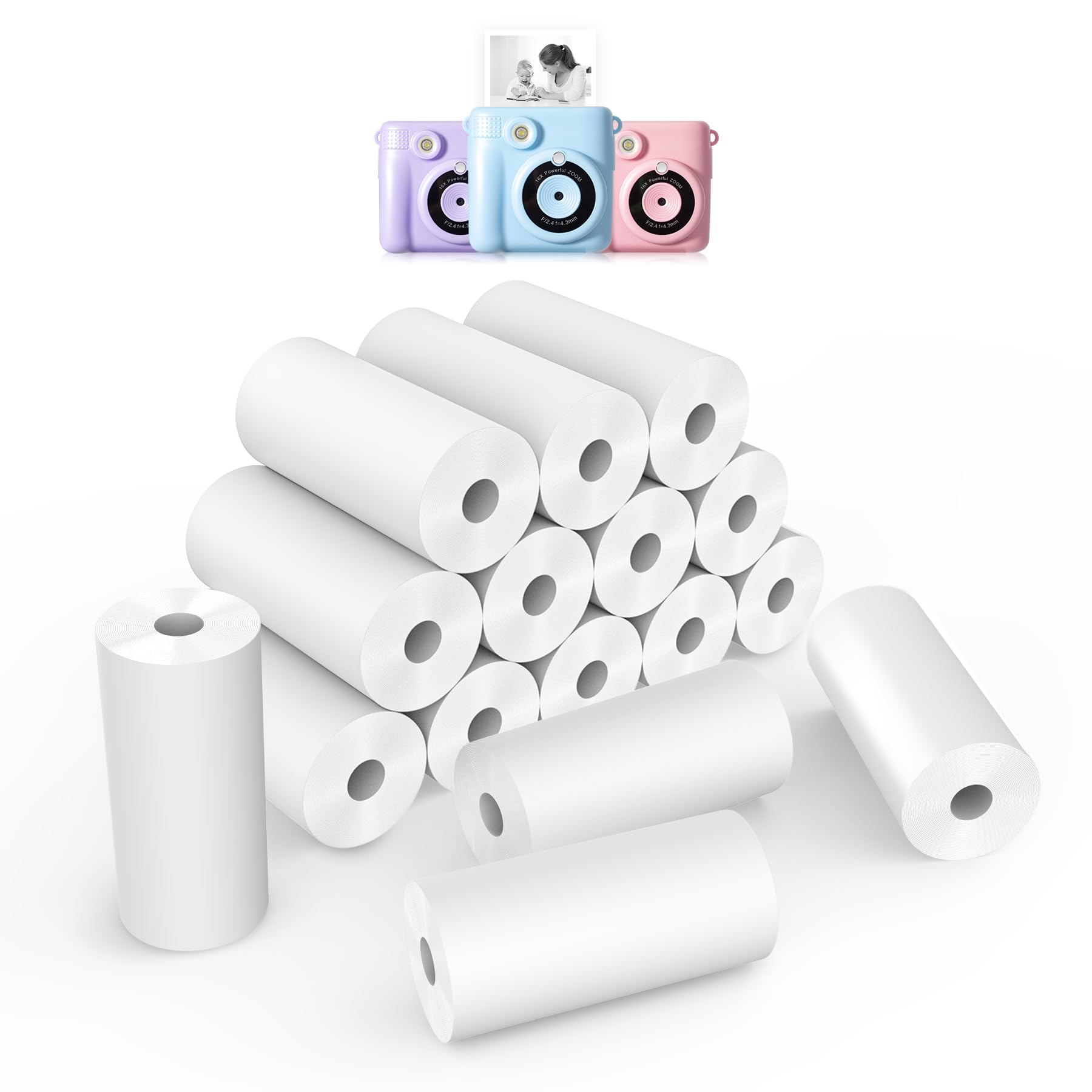 Hikkon Kids Instant Print Camera Thermal Paper Rolls - White (16 Pack)