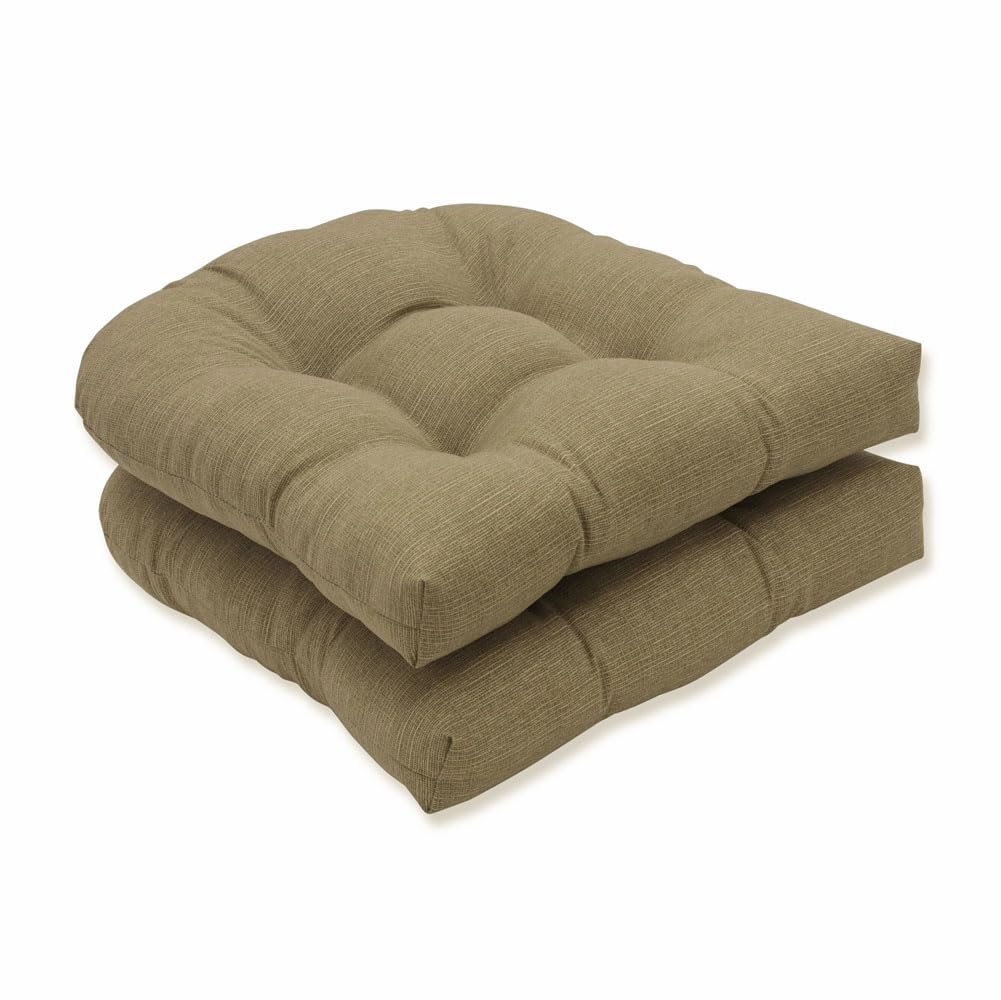Pillow Perfect Tufted Seat Cushions Round Back, Polyester, Tan Monti Chino, 19 Inches x 19 Inches