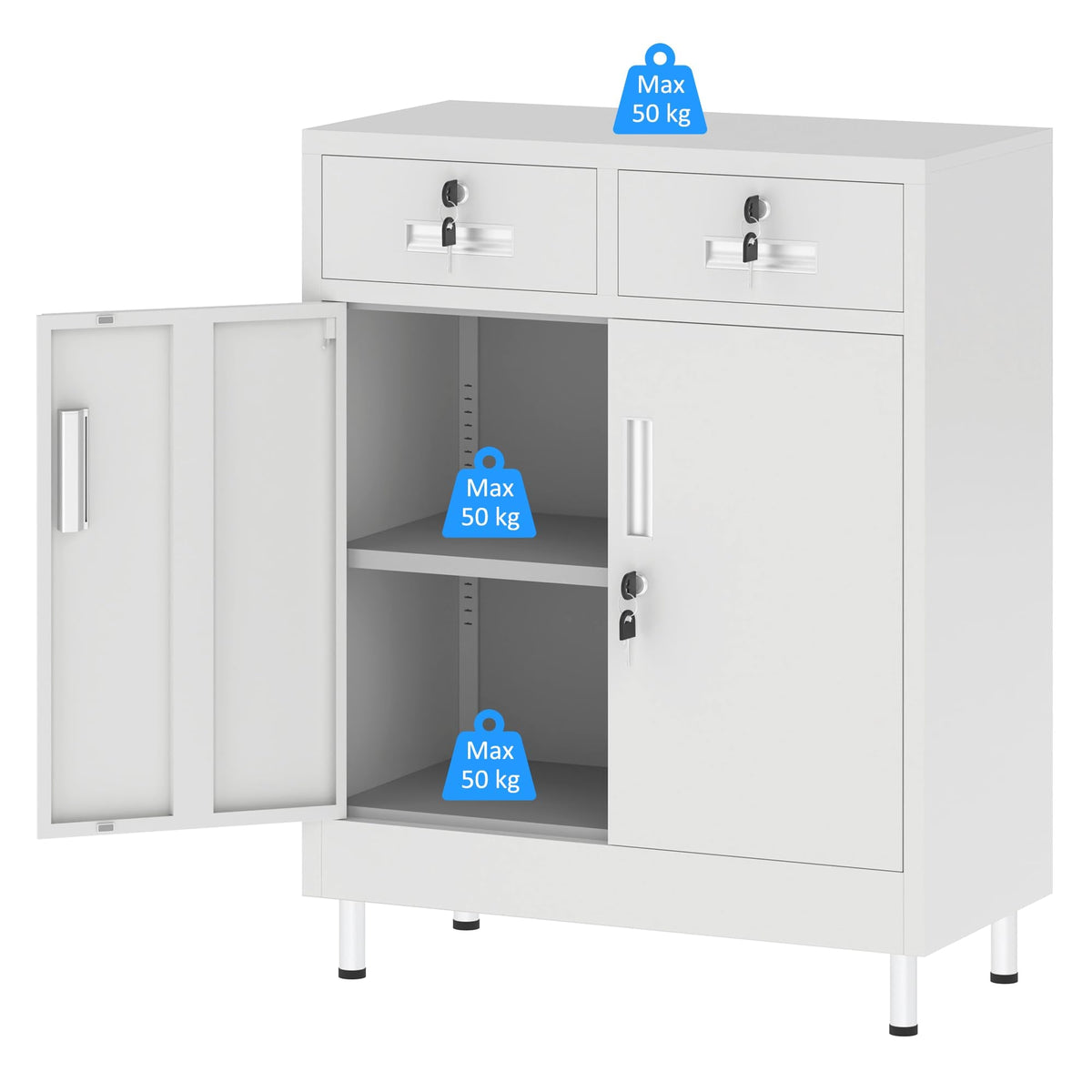 JINGUR Metal Storage Cabinet with Locking Doors and 2 Drawers White
