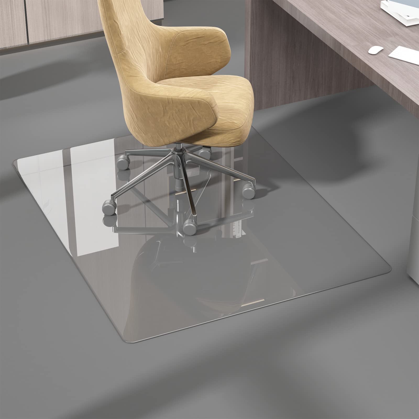 CASSILANDO Tempered Glass Office Chair Mat for Carpet & Hardwood, 90x115cm