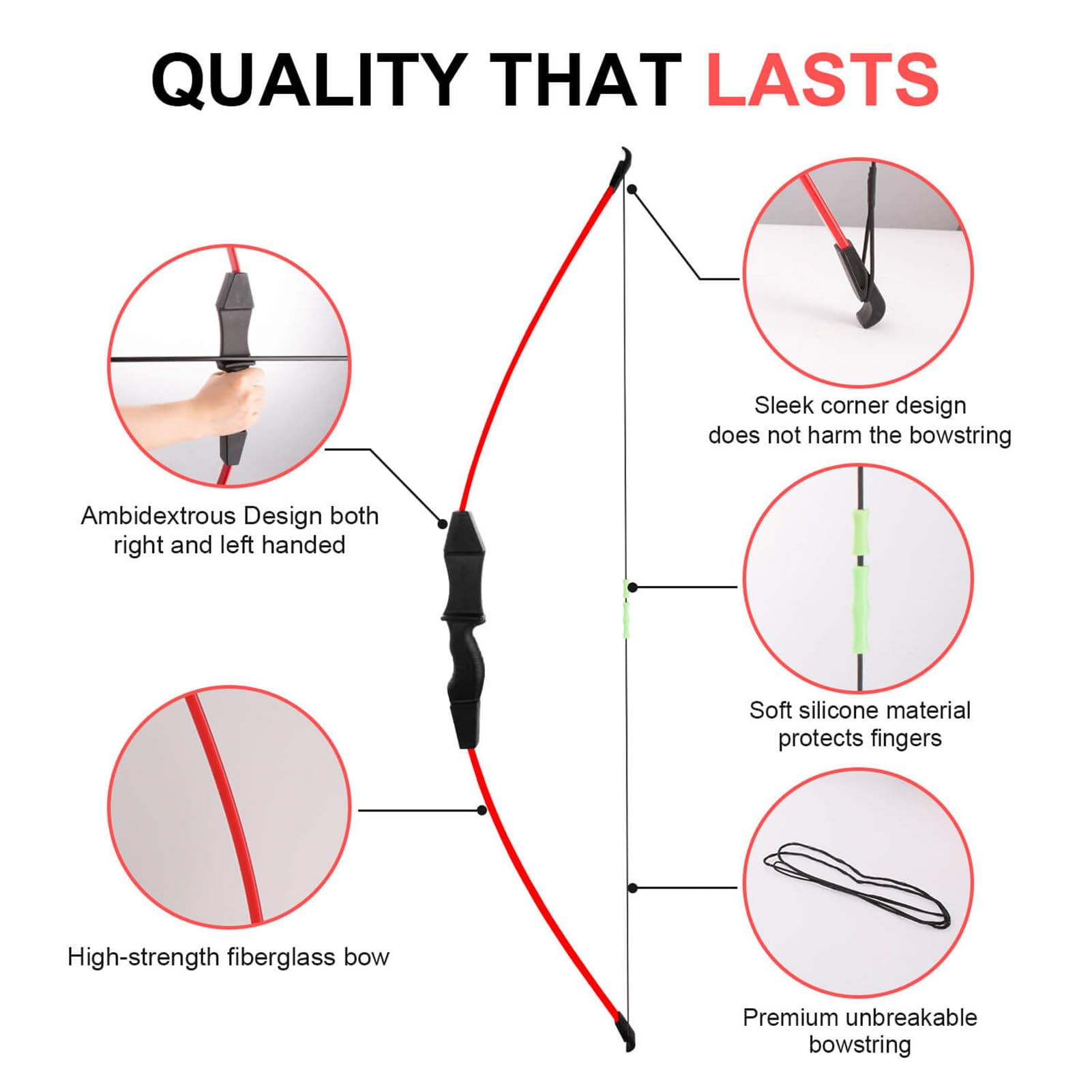 Dostyle Recurve Bow and Arrow Set for Youth Beginners – Red, 20lb