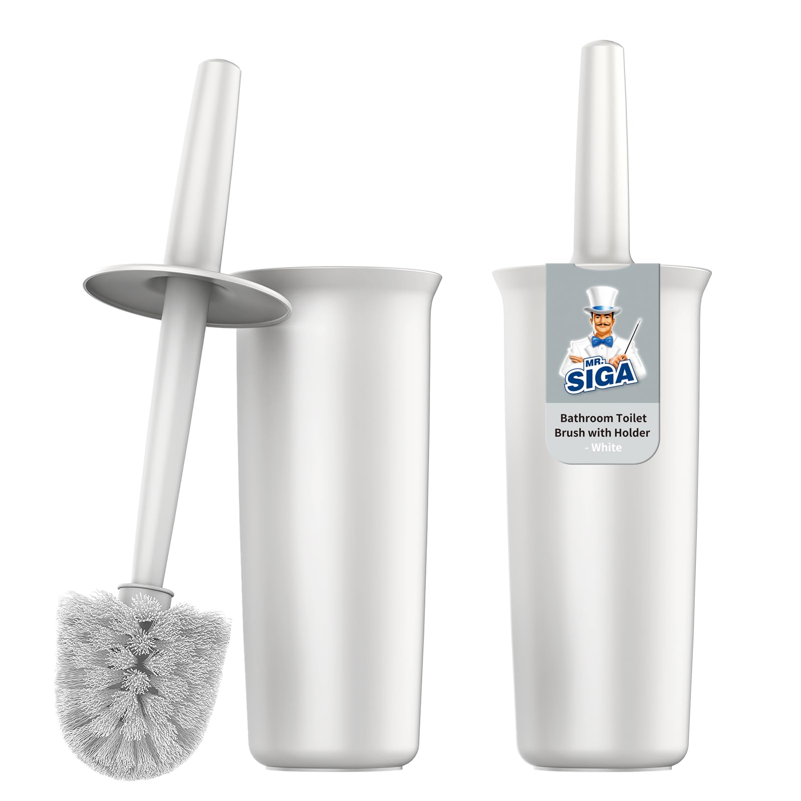 MR.SIGA Toilet Bowl Brush and Holder - White Durable Bristles, 2 Pack