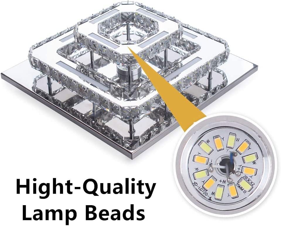 Modern 2-Square Crystal LED Ceiling Light – Cool White Flush Mount