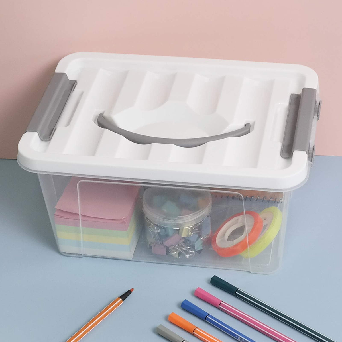 Hespama 5L Storage Boxes, Plastic Latching Box with Gray Handle, Pack of 6 - image 4