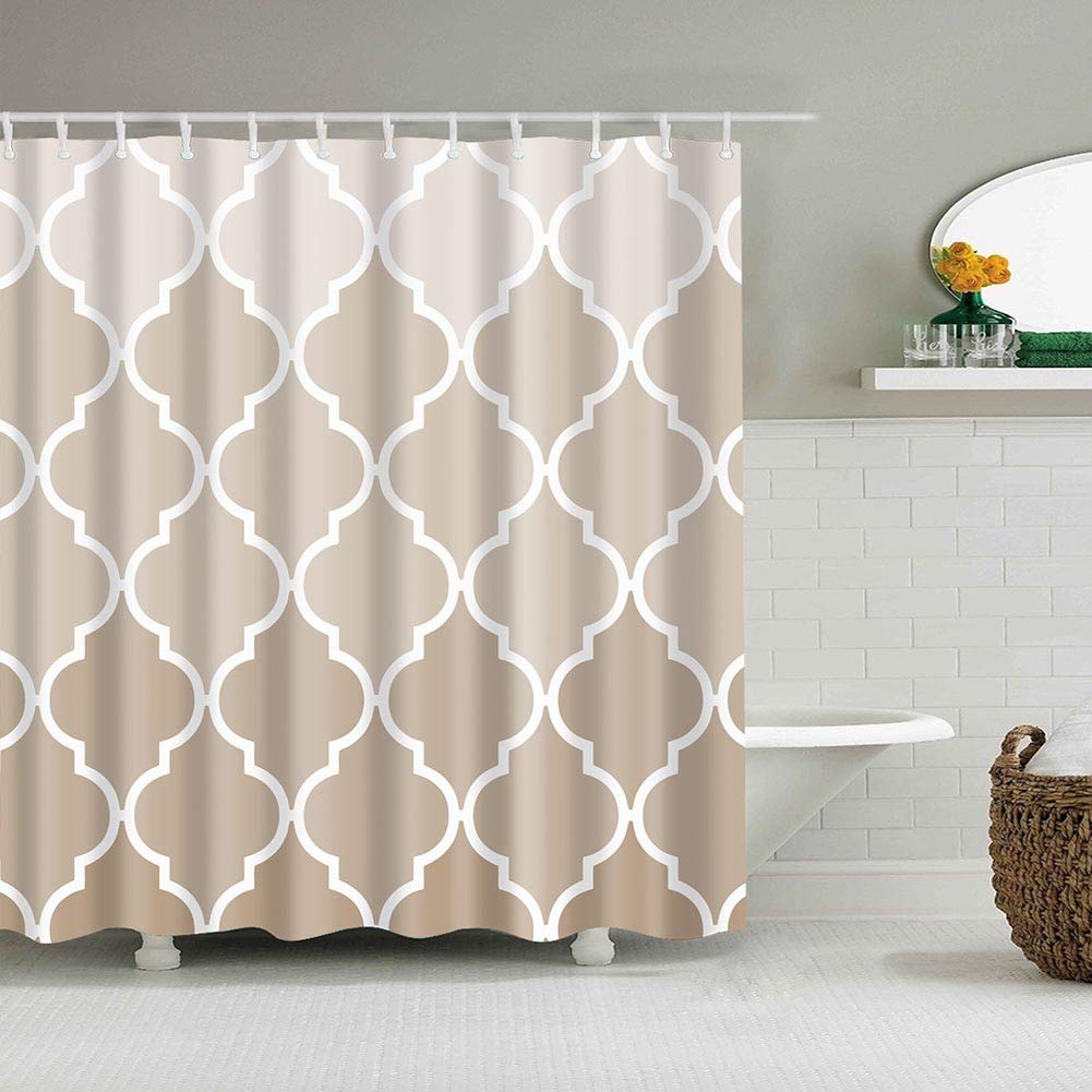 BOYOUTH Beige Geometric Shower Curtain | Waterproof Polyester Fabric, 70x70