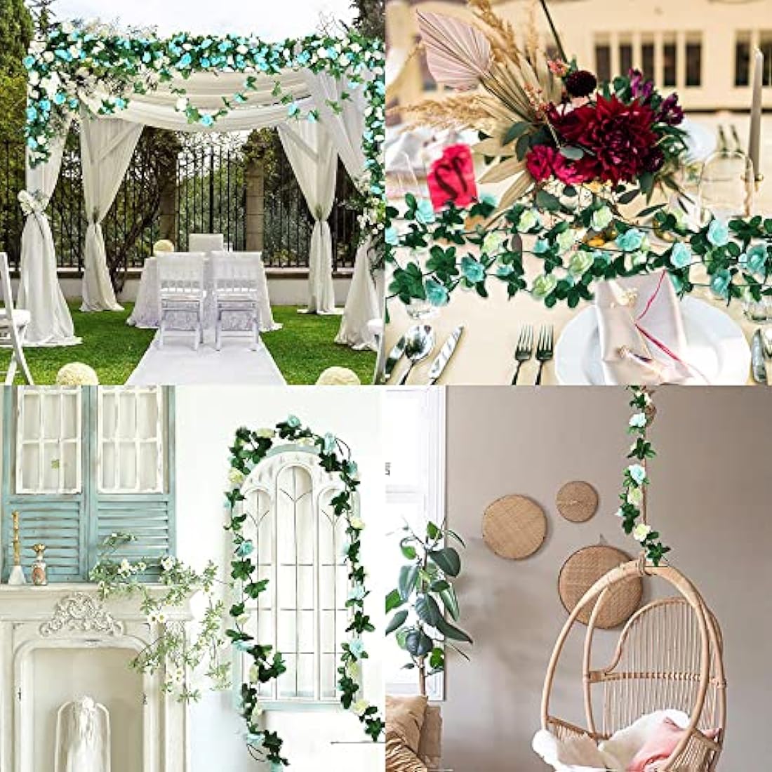 LumenTY 2.5m Artificial Rose Garland - 2 Pack Silk Flower Vine Decor