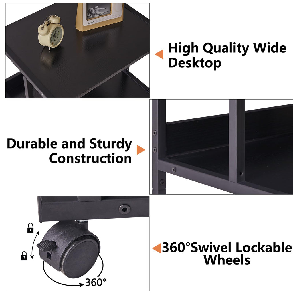 IBUYKE 3-Tier Printer Stand with Storage | Rolling Office Cart – Black