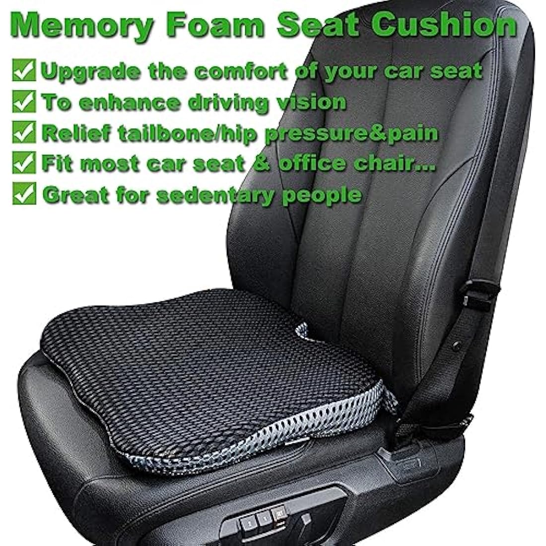 FOUNDCOOL Memory Foam Car Seat Cushion – Ergonomic Wedge Booster Pad