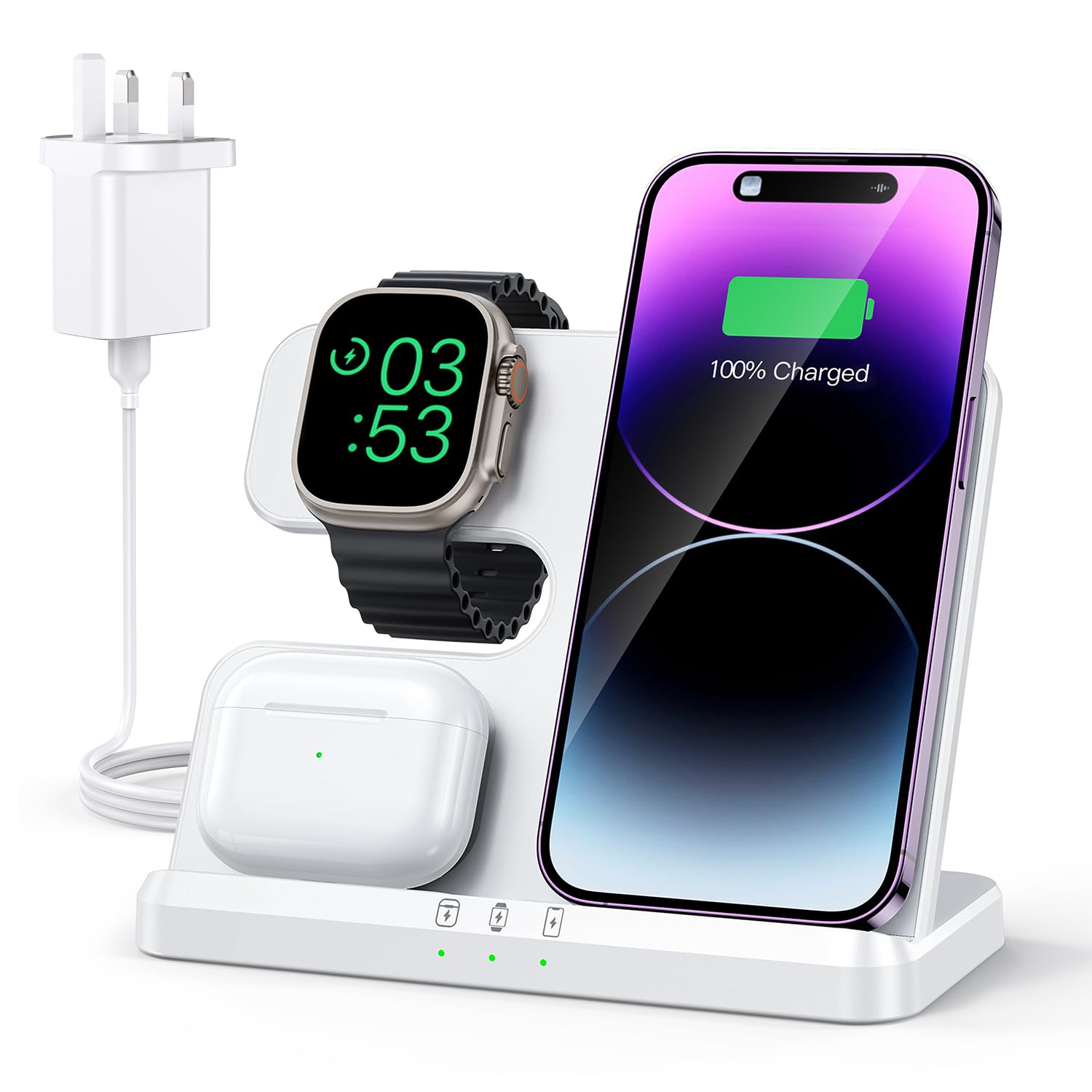 JARGOU 3-in-1 Wireless Charging Station for iPhone 17/16 and Apple Watch