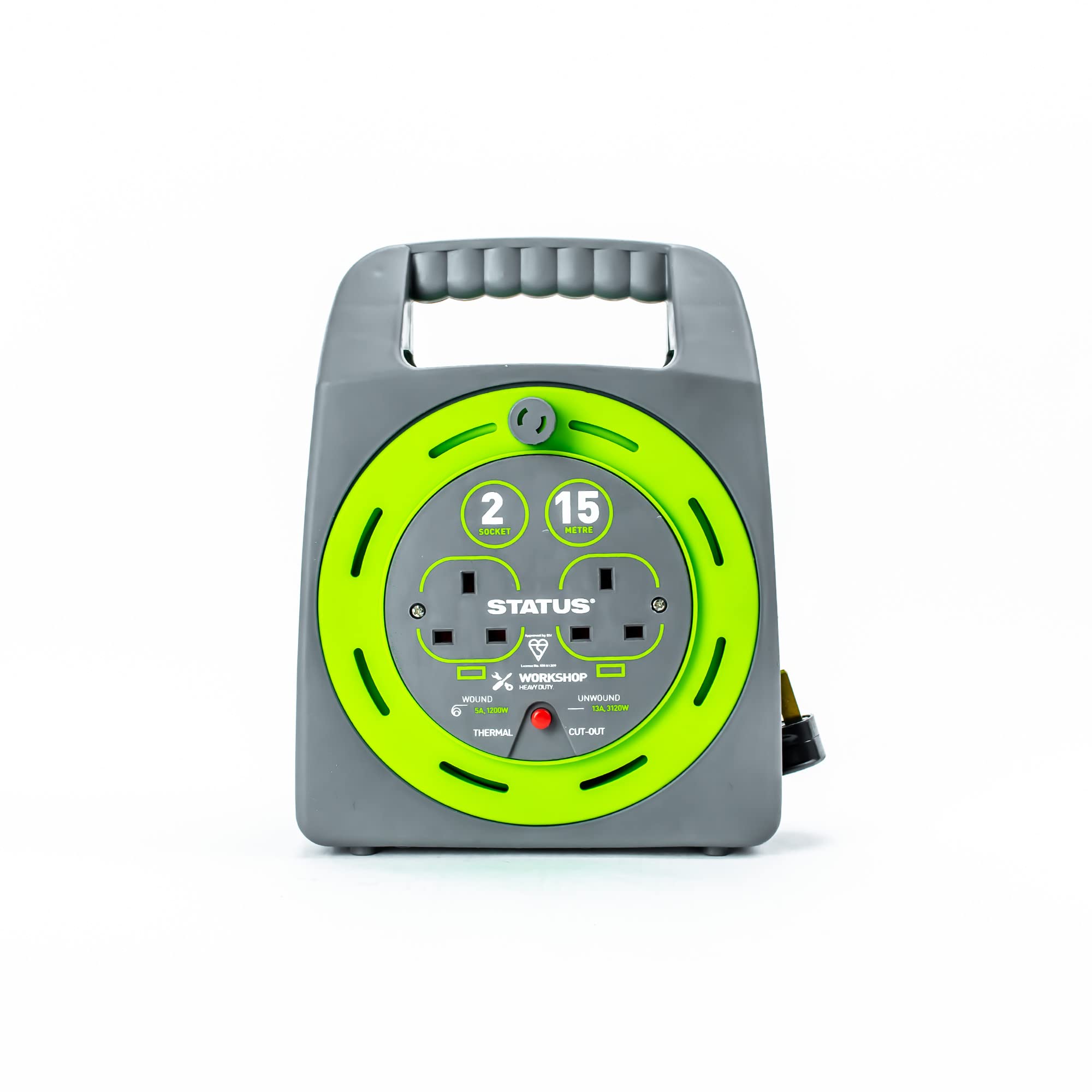 Status 15m Heavy Duty Cable Reel – 2 Socket Outdoor Extension Lead