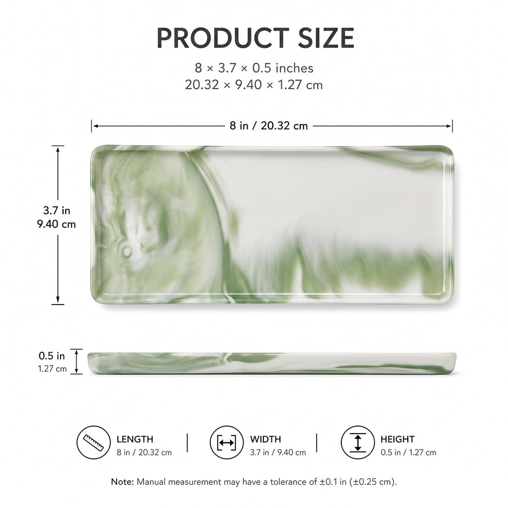 Green Marble Pattern Ceramic Vanity Tray,20.5x9.5x1.2cm Perfume & Jewelry Dish,Rectangular Countertop Organiser for Bathroom,Vanity - image 3