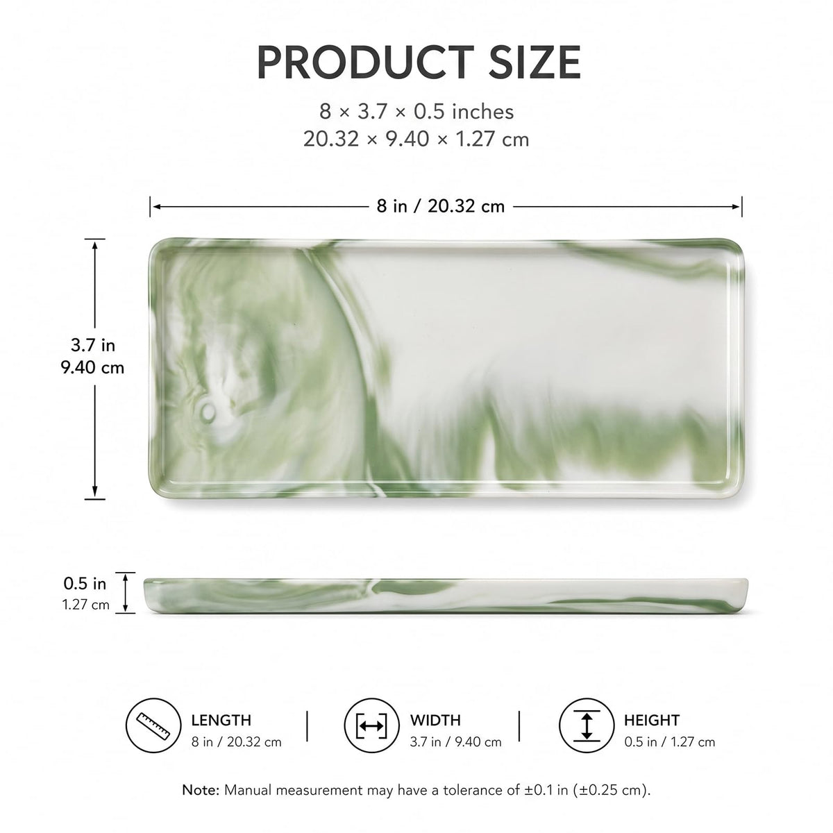 Green Marble Pattern Ceramic Vanity Tray,20.5x9.5x1.2cm Perfume & Jewelry Dish,Rectangular Countertop Organiser for Bathroom,Vanity - image 3
