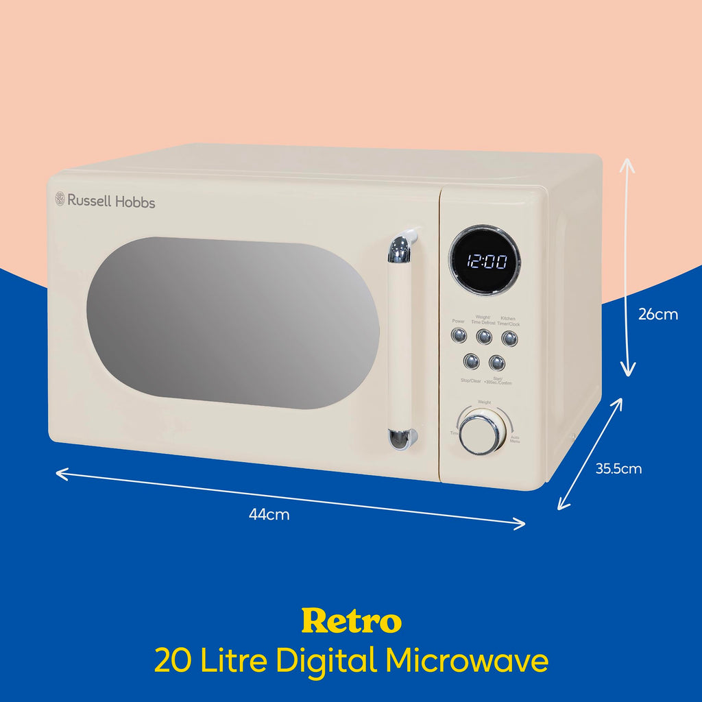 Russell Hobbs Retro Digital Microwave – 20L, 800W, Cream Mirror Finish