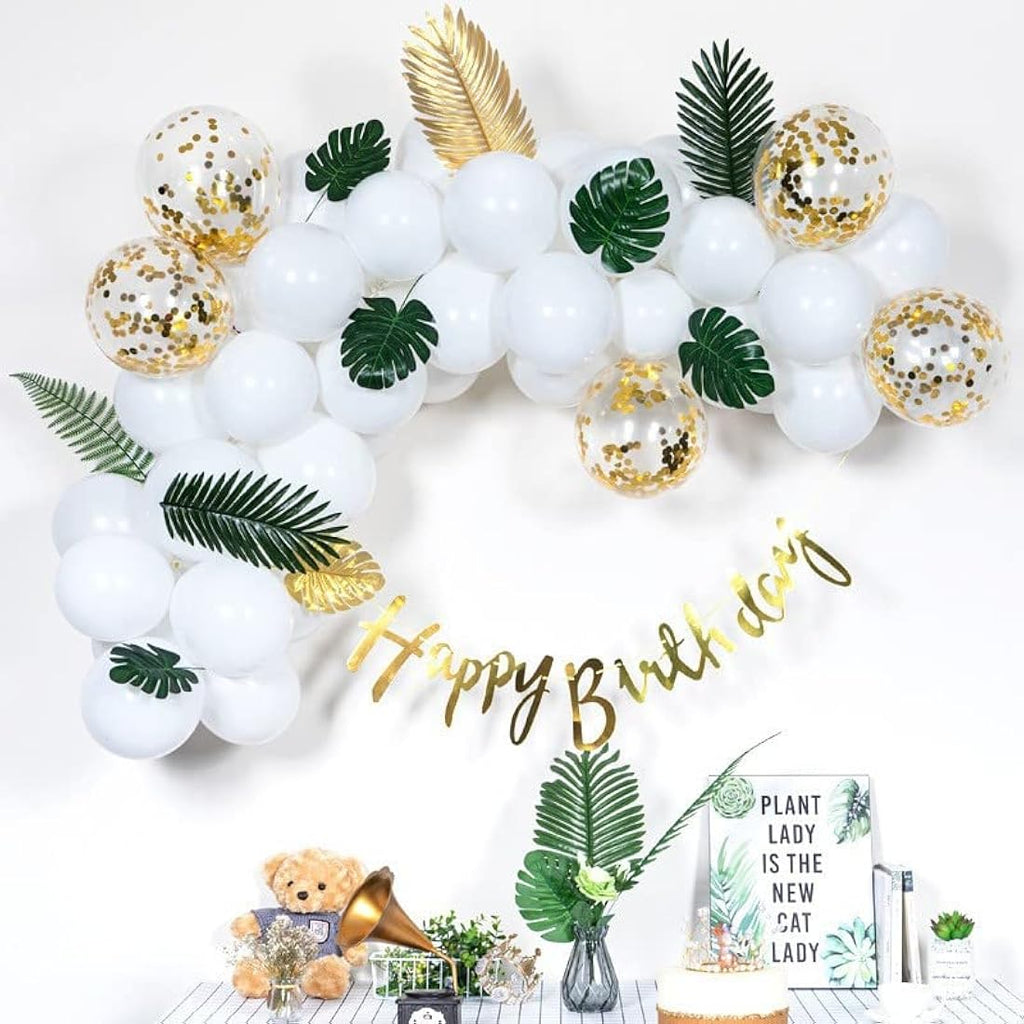 90pc Artificial Monstera & Palm Leaves for Tropical Party Decor