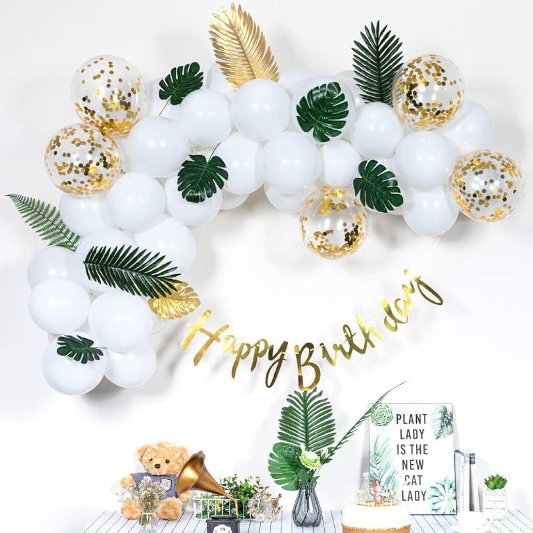 90pc Artificial Monstera & Palm Leaves for Tropical Party Decor