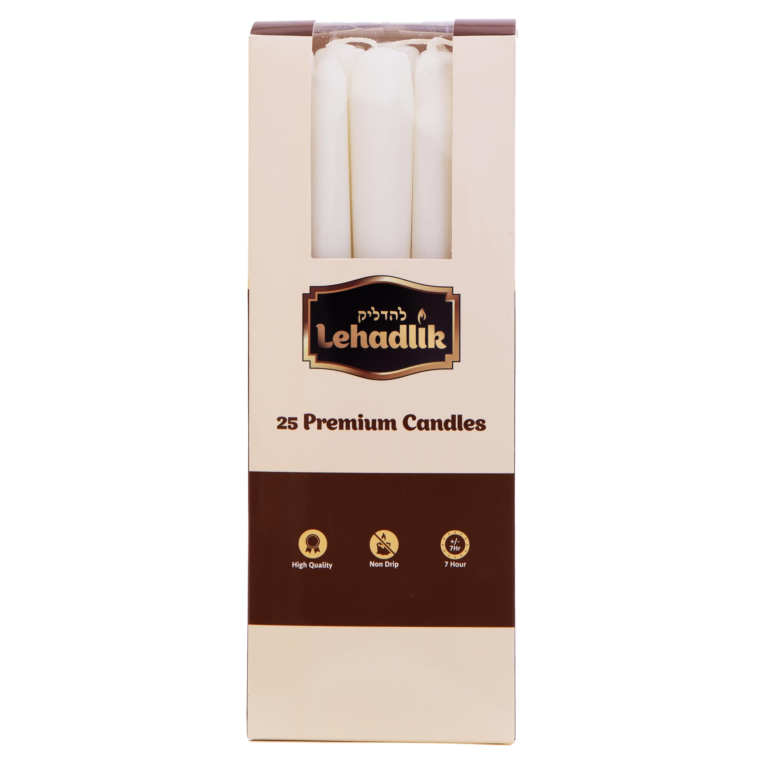 Lehadlik White Tapered Dinner Candles – Unscented Dripless 25 Pack