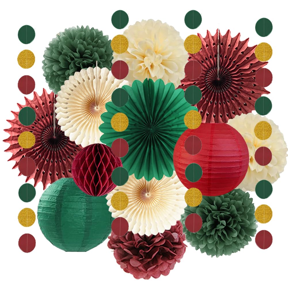 Vintage Red & Green Christmas Paper Hanging Decorations Kit