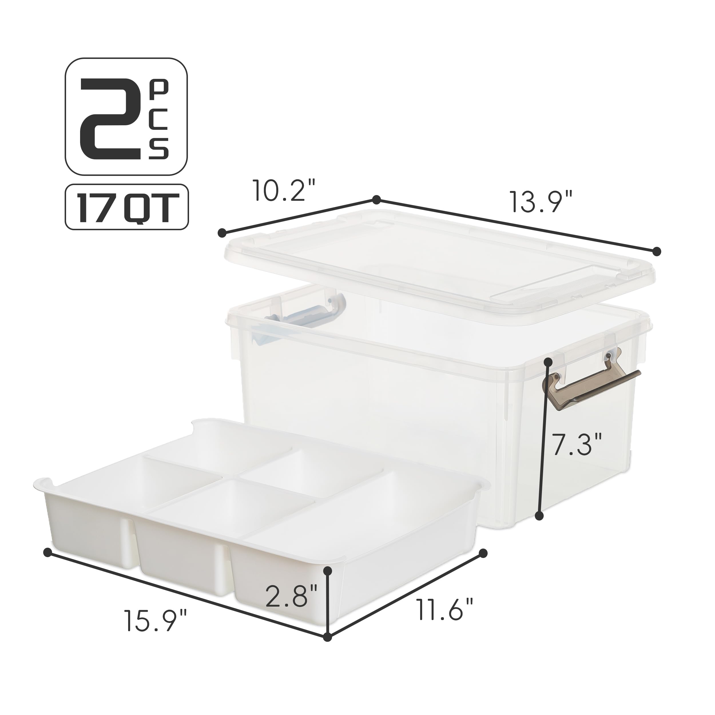 Citylife 16L Clear Plastic Storage Boxes with Removable Tray – 2 Pack