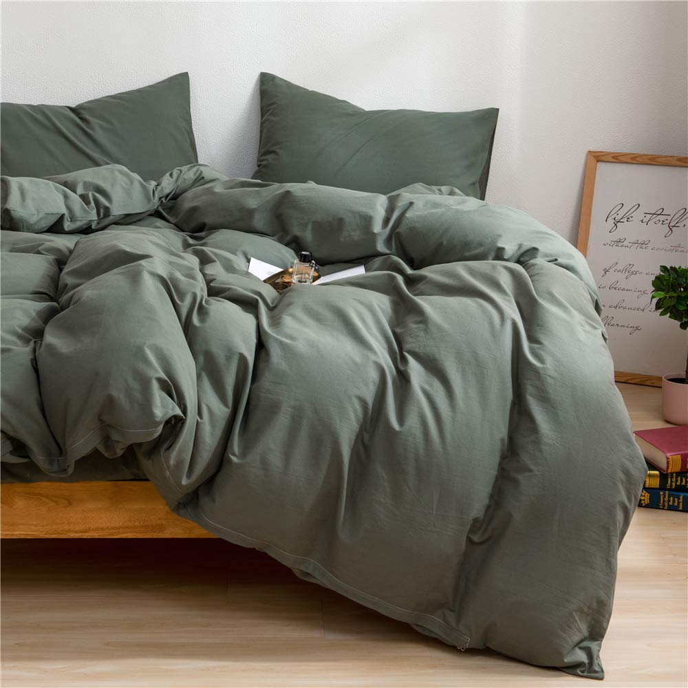 Ruccit Sage Green King Duvet Cover Set | 100% Washed Cotton 3pc Bedding