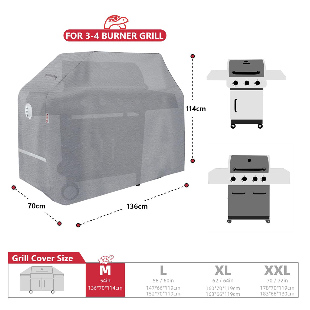 Turtle Life 54 Inch BBQ Grill Cover | Heavy Duty Waterproof Grey