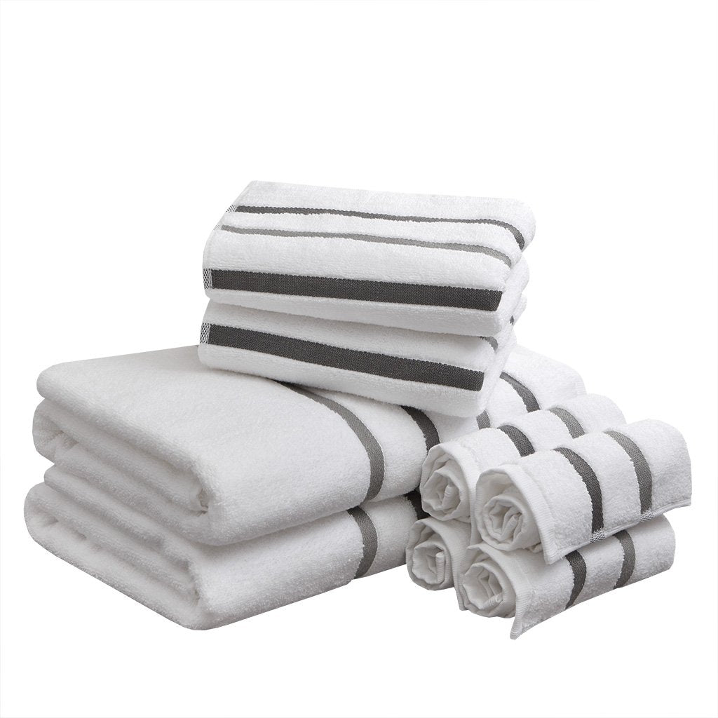 Jolof Store 8-Piece Cotton Bath Towel Set – Striped Quick Dry Soft