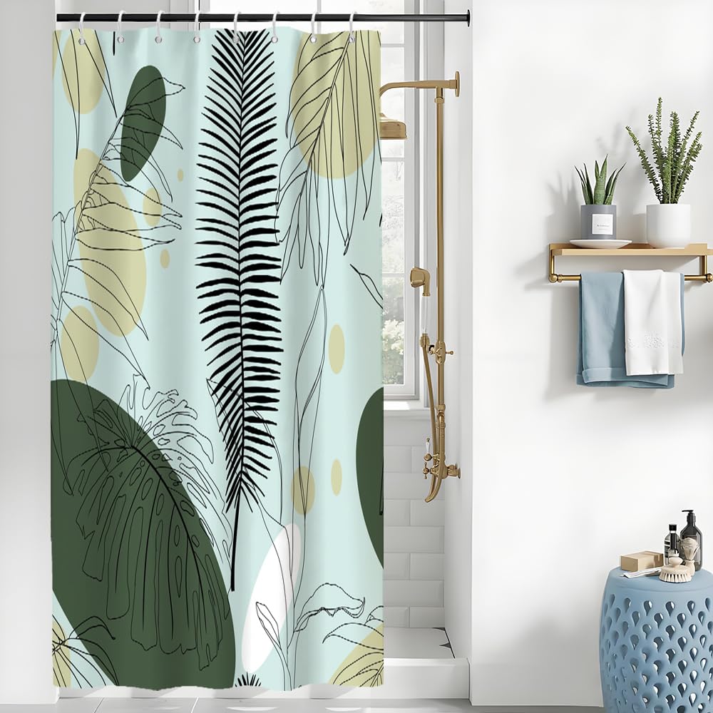 Uiiooazy Green Tropical Palm Leaves Shower Curtain - Waterproof Polyester