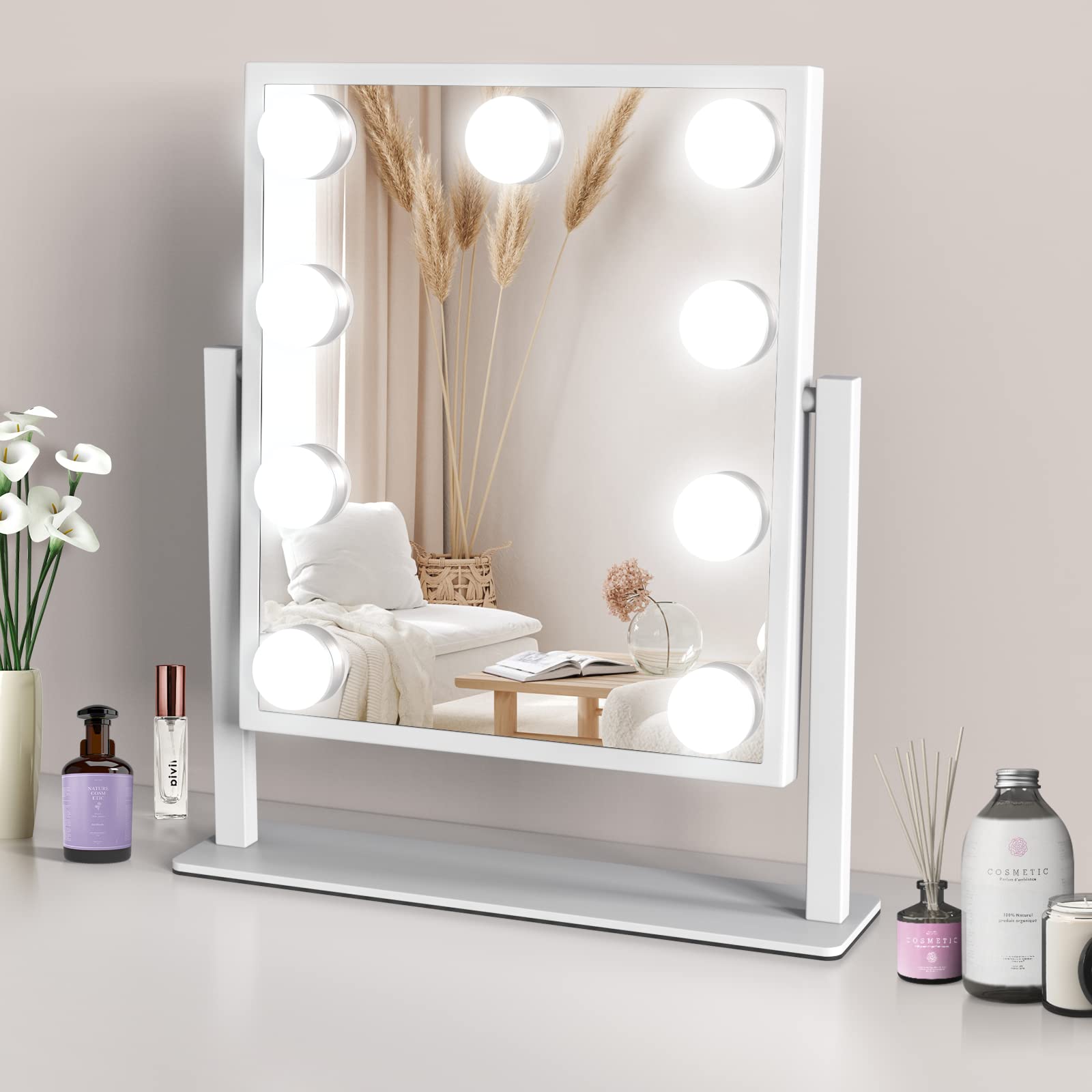 TUREWELL Hollywood Makeup Mirror | Large Lighted Vanity with 9 LED Bulbs