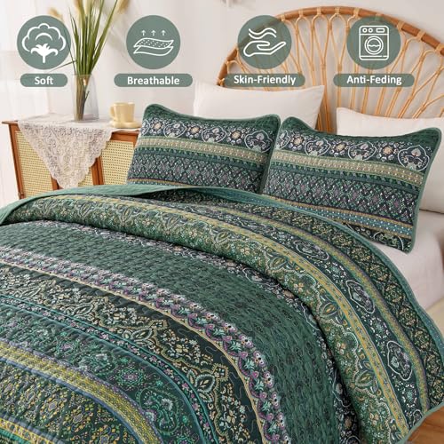 WONGS BEDDING Bohemian Striped Quilted Bedspread – Double Microfiber Quilt