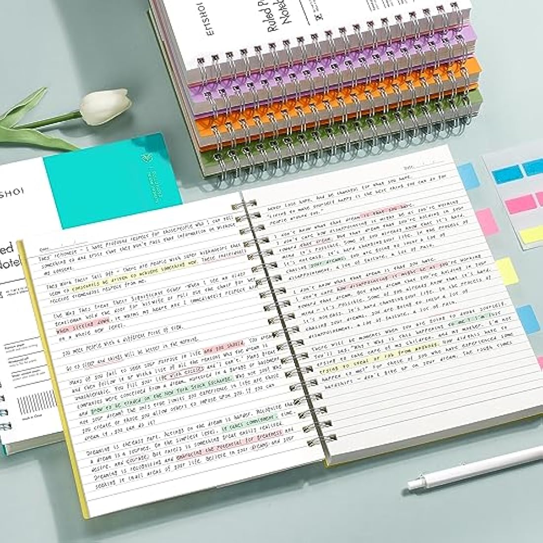 EMSHOI B5 Spiral Notebook | 300 Pages 100gsm Thick Paper Journal, Light Blue
