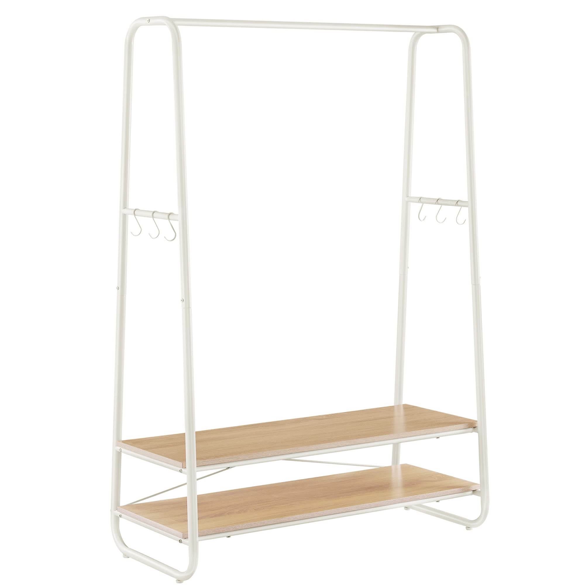 VASAGLE Clothes Rail – Steel Frame Rack with 2 Shelves, Oak & Cream White