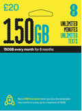 EE 150GB Data SIM Card | £20 Credit, Unlimited Minutes & Texts