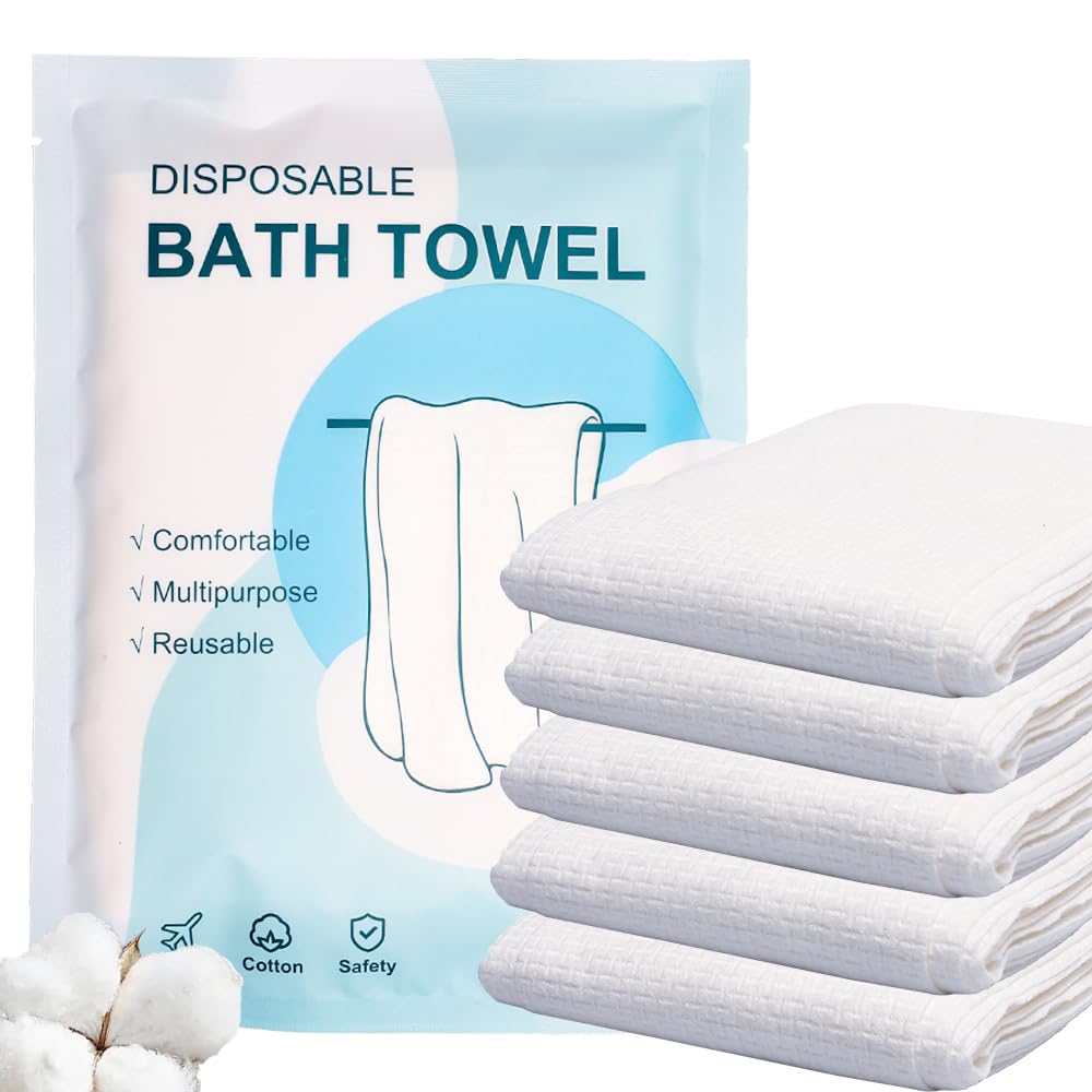MuLing Disposable Bath Towels | 5-Pack Large Cotton Travel Towels