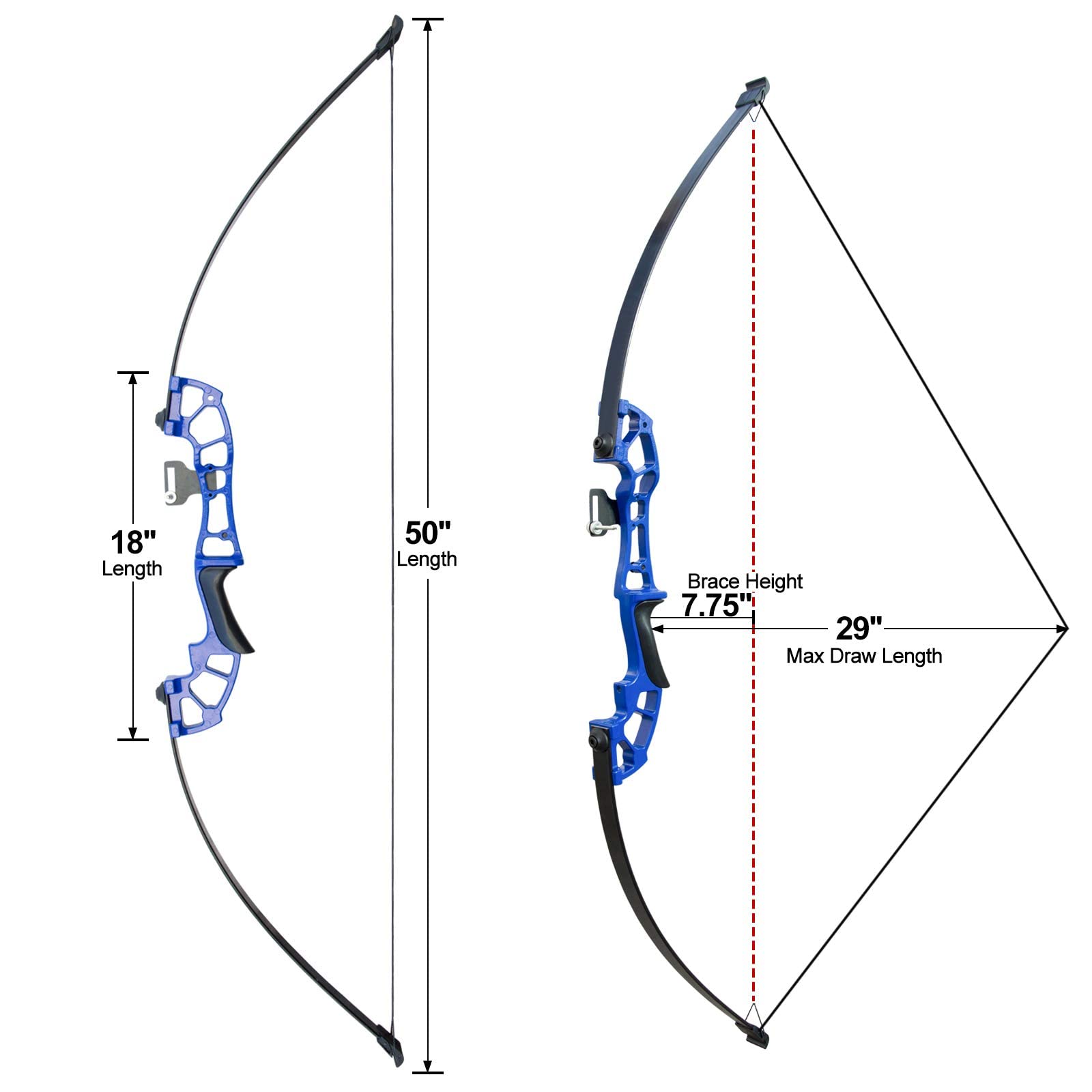 D&Q Takedown Recurve Bow Archery Set with 6 Carbon Arrows - 50"