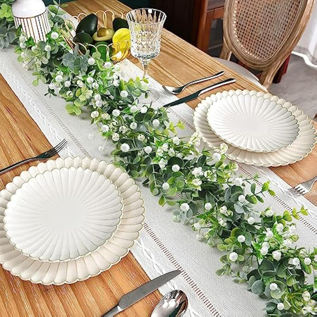 LOMOHOO 2-Pack 12FT Artificial Eucalyptus Garland with White Flowers