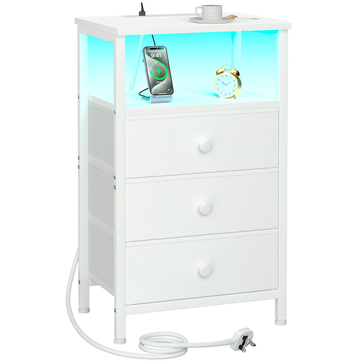 LOAKEKEL Bedside Table with Charging Station, Side Table with 3 Drawers - image 1