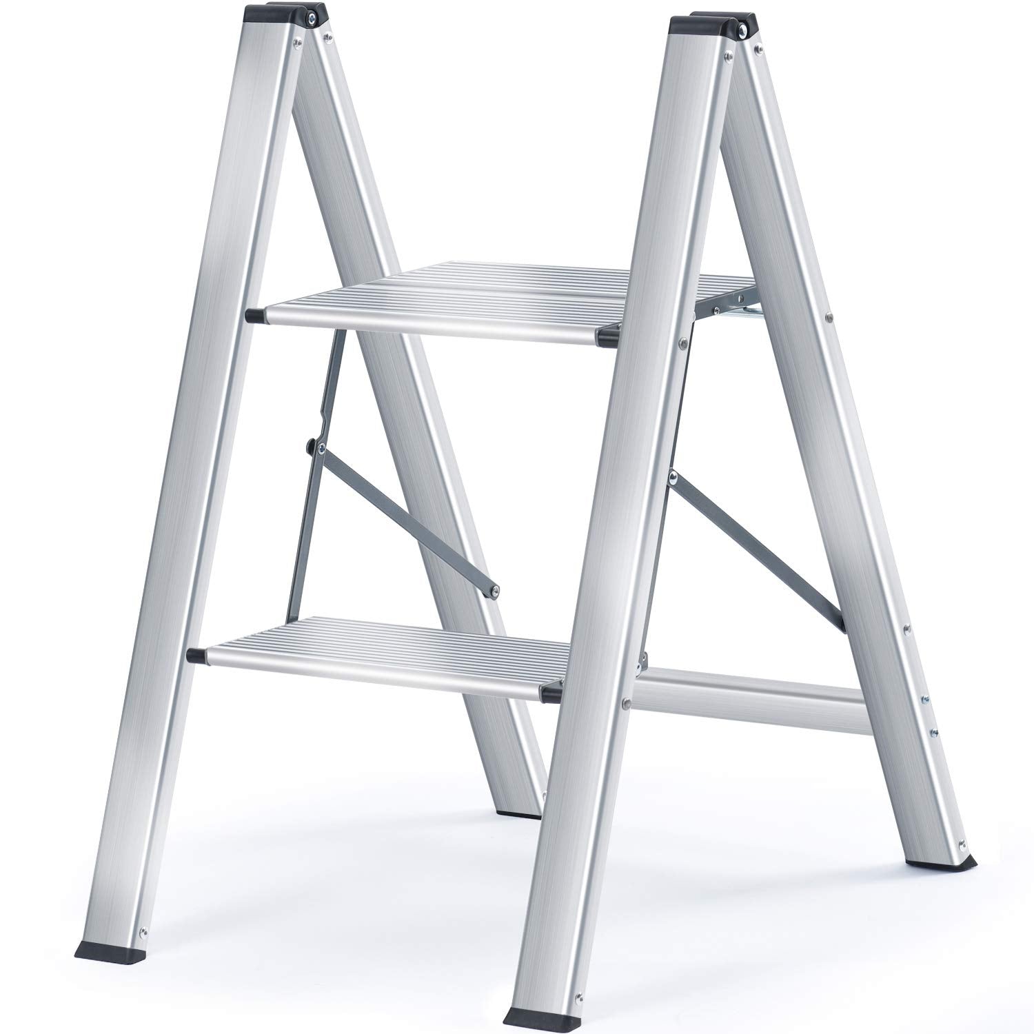 KINGRACK Aluminium 2 Step Ladder – Lightweight Folding Slim Step Stool