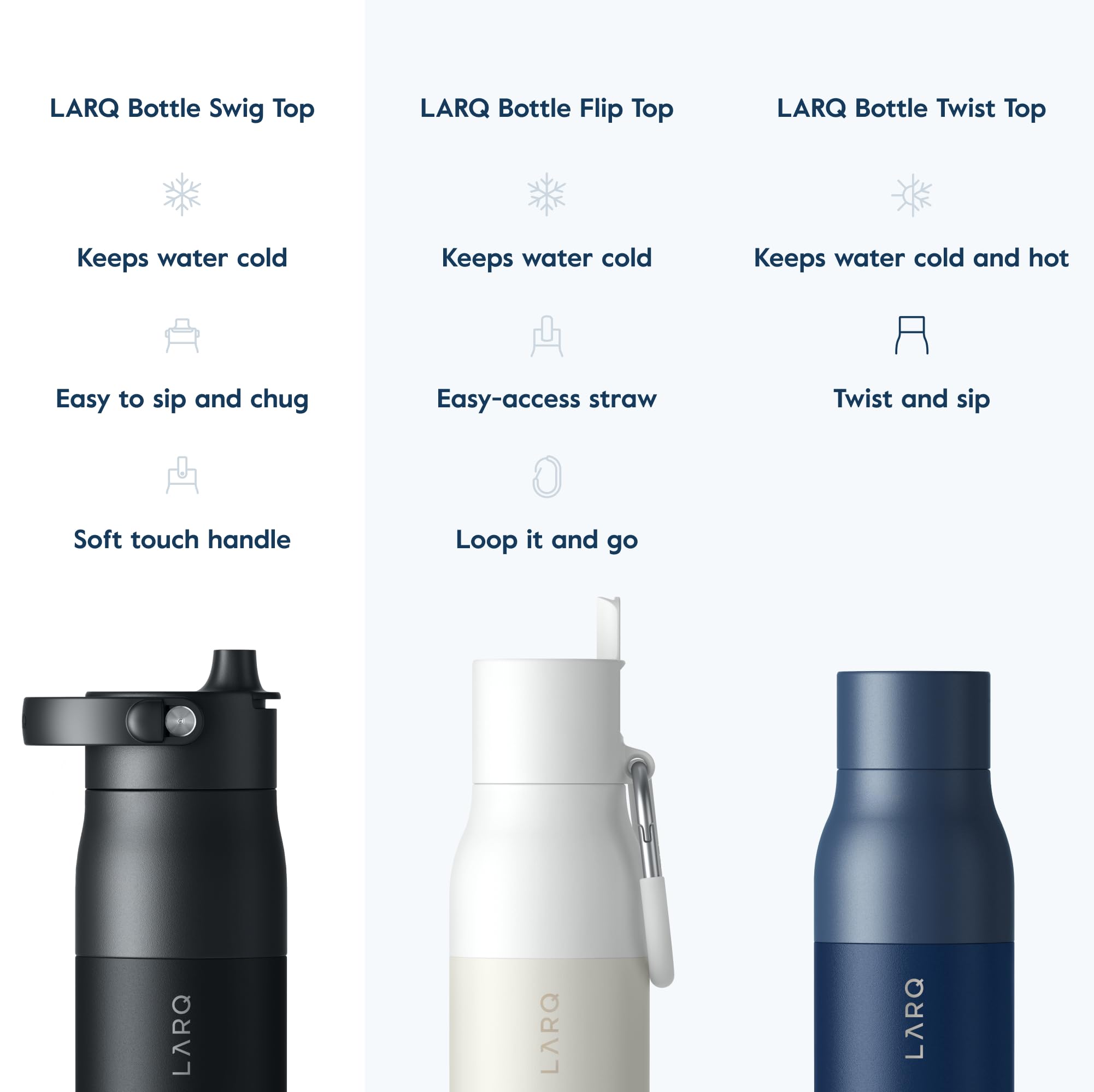 LARQ Swig Top 23oz Insulated Stainless Steel Water Bottle – Obsidian Black