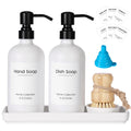 Glass Soap Dispenser 2 Pack – 17oz Set with Ceramic Tray