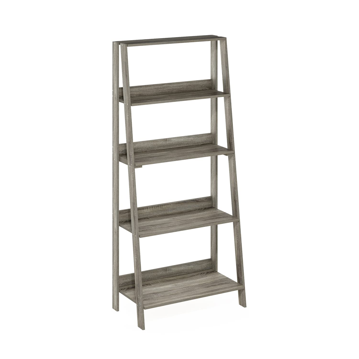 Furinno 5-Tier Ladder Bookcase | Modern Corner Display Shelf, French Oak