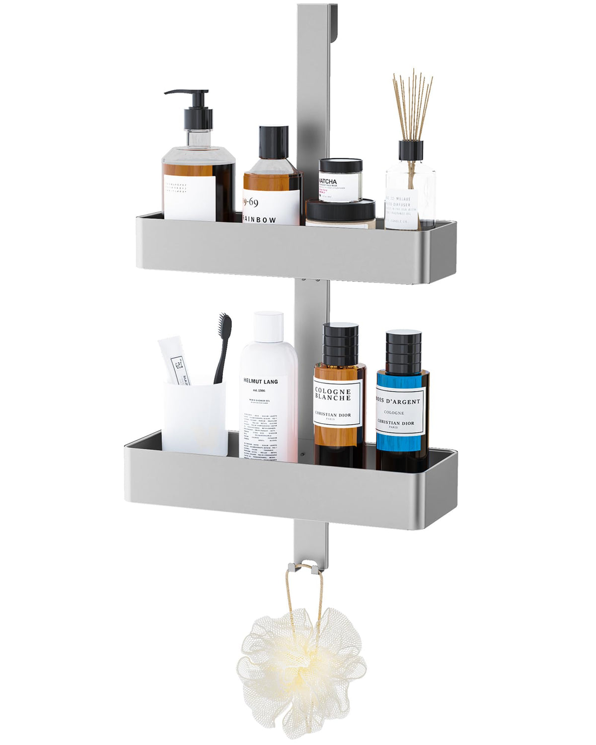 Kitsure Over Door Shower Caddy, 2-Tier Hanging Bathroom Shelf, Silver - image 3