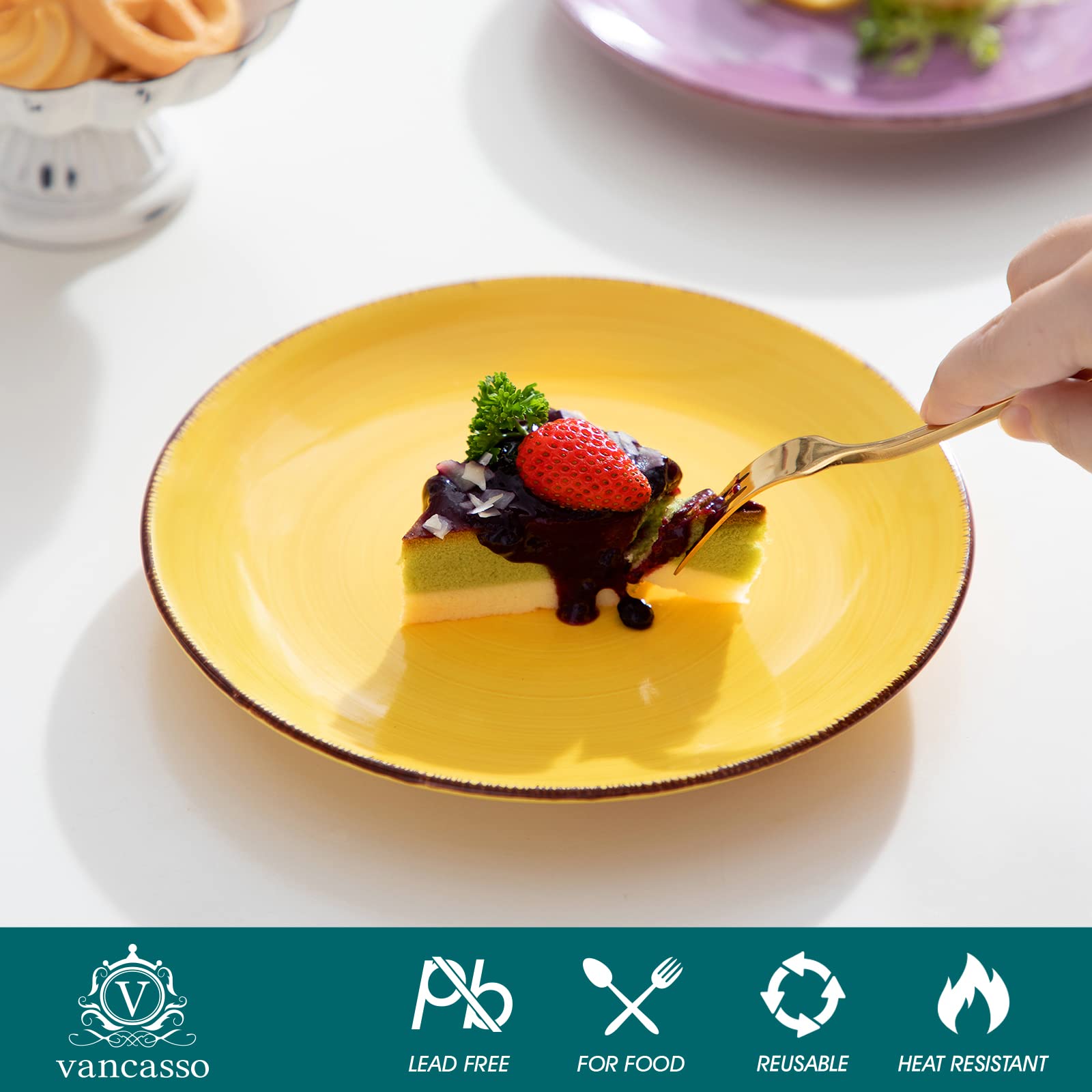 vancasso Bonita 6-Piece Dessert Plate Set – 7.5" Handpainted Stoneware